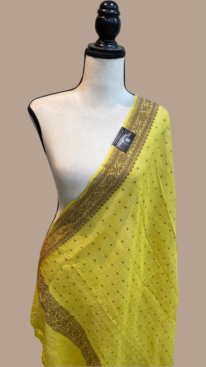 Pure Tussar Georgette Handwoven Dupatta -Gold zari - The Handlooms
