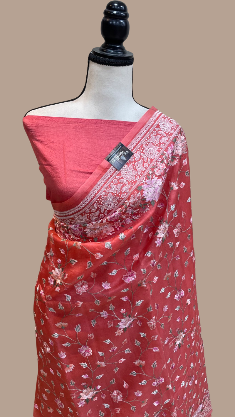 Pure Organza Chikankari Handloom Banarasi Saree - The Handlooms