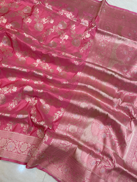 Pure Katan Silk Banarasi Handloom Saree - All over sona roopa Jaal work