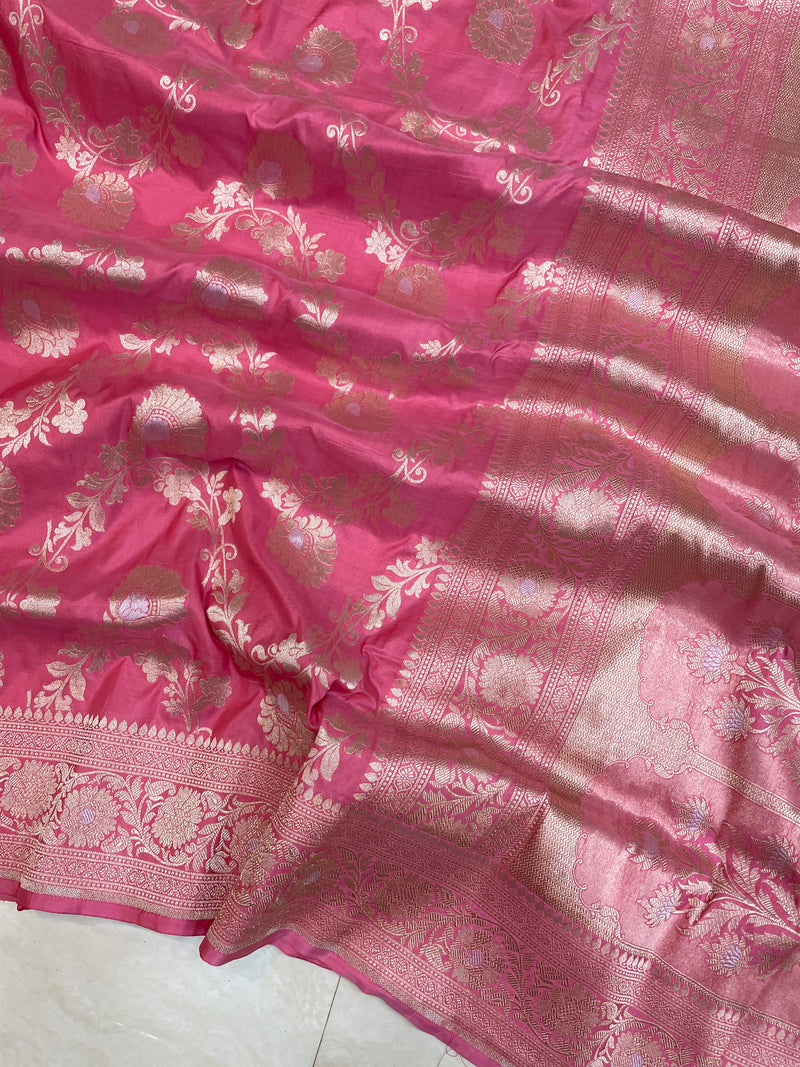 Pure Katan Silk Banarasi Handloom Saree - All over sona roopa Jaal work - The Handlooms
