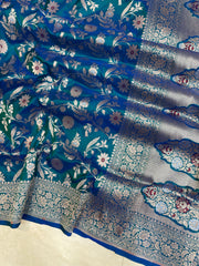 Pure Katan Silk Banarasi Handloom Saree - All over sona roopa Jaal work With Meenakari - The Handlooms