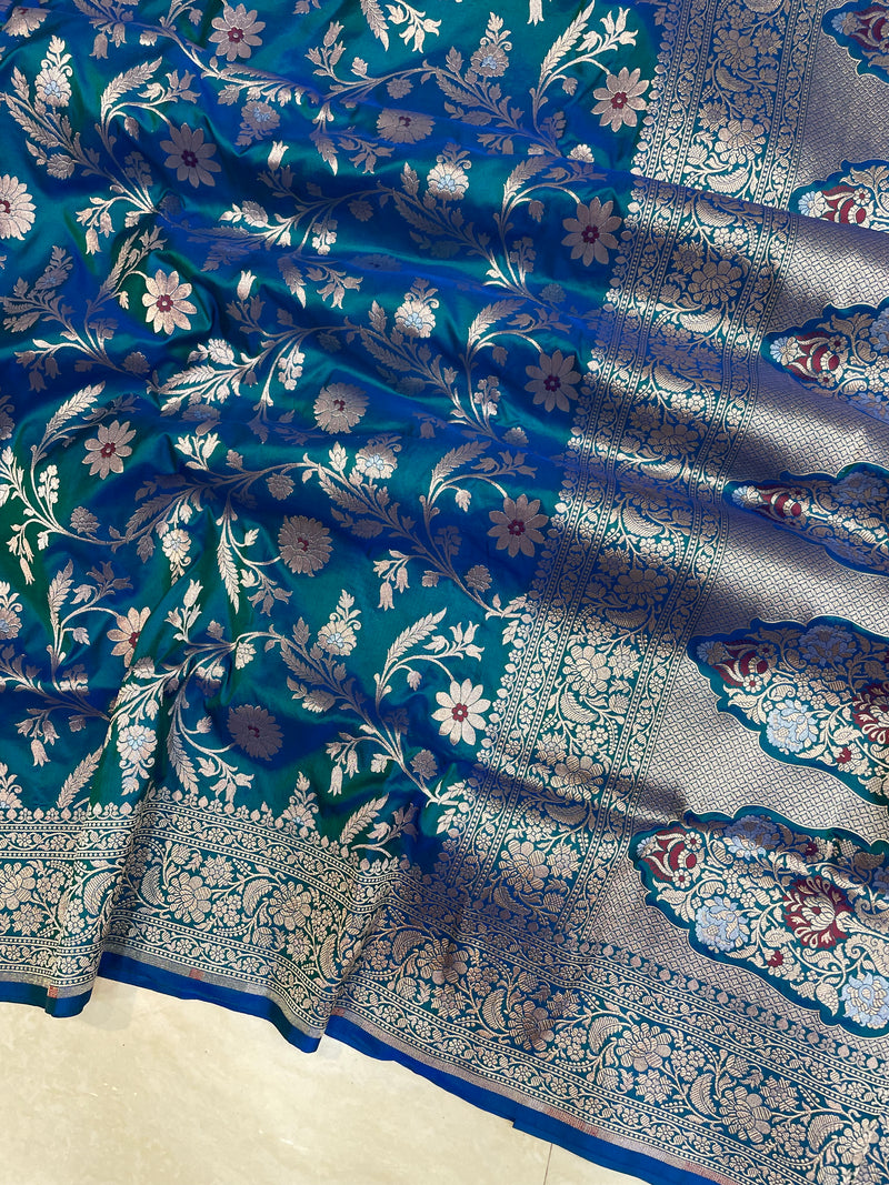 Pure Katan Silk Banarasi Handloom Saree - All over sona roopa Jaal work With Meenakari - The Handlooms