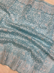 Pure organza Chikankari Handloom Banarasi Saree - The Handlooms