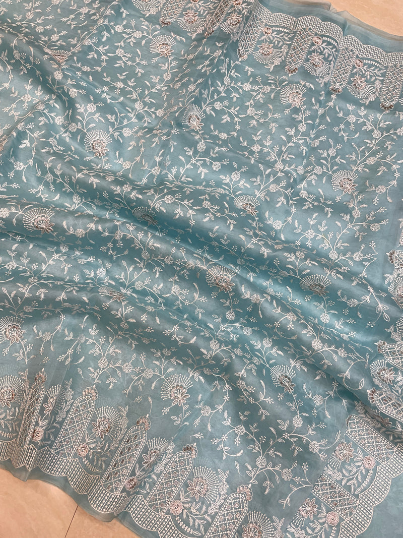 Pure organza Chikankari Handloom Banarasi Saree - The Handlooms
