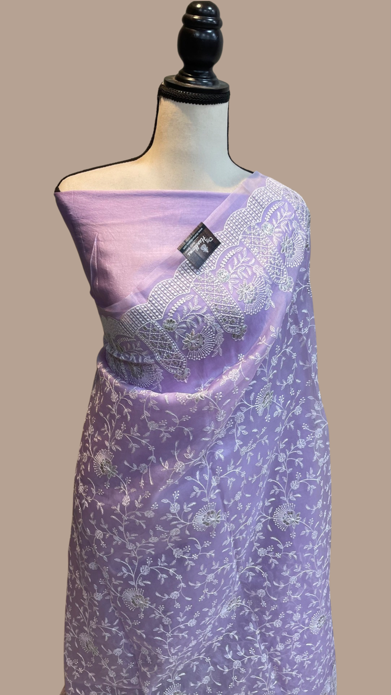 Pure organza Chikankari Handloom Banarasi Saree - The Handlooms