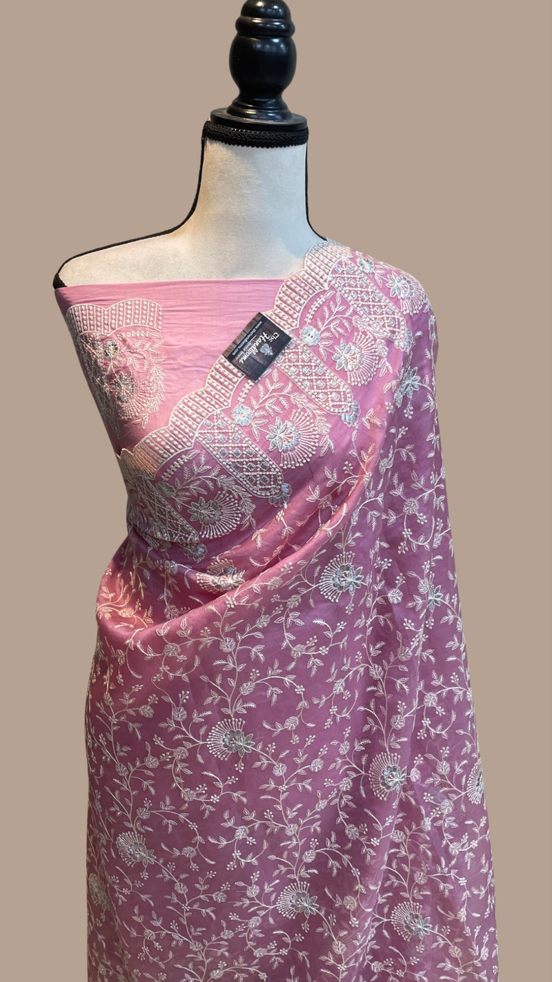 Pure organza Chikankari Handloom Banarasi Saree - The Handlooms