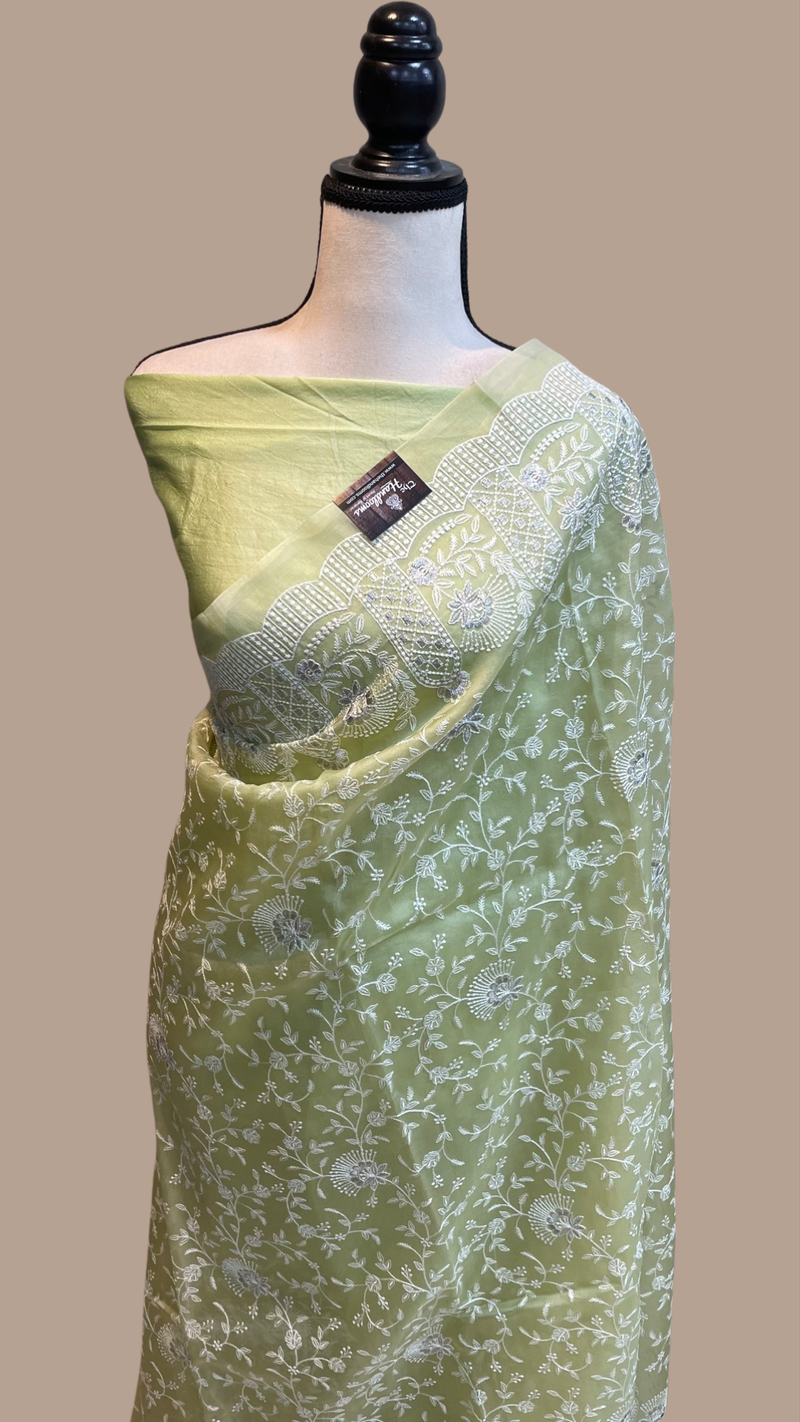 Pure organza Chikankari Handloom Banarasi Saree - The Handlooms