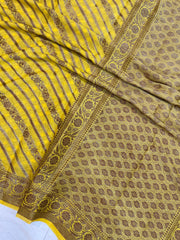 Mustard Yellow Pure Chiffon Khaddi Banarasi Saree - The Handlooms