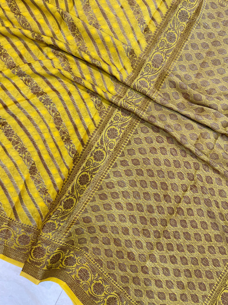 Mustard Yellow Pure Chiffon Khaddi Banarasi Saree - The Handlooms