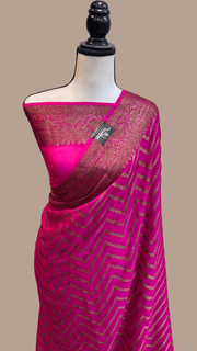 Hot Pink Pure Chiffon Khaddi Banarasi Saree - The Handlooms