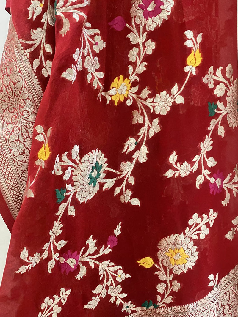 Pure Khaddi Georgette Dupatta - Jaal Work with meenakari - The Handlooms