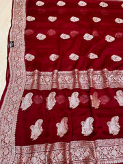 Maroon Pure Georgette Banarasi Handloom Saree - The Handlooms