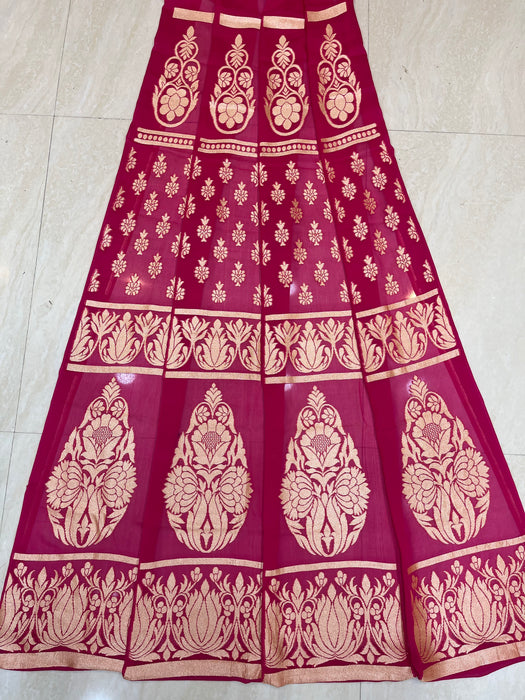 Pure Khaddi Georgette Handloom Banarasi Lehenga - Stitched - The Handlooms