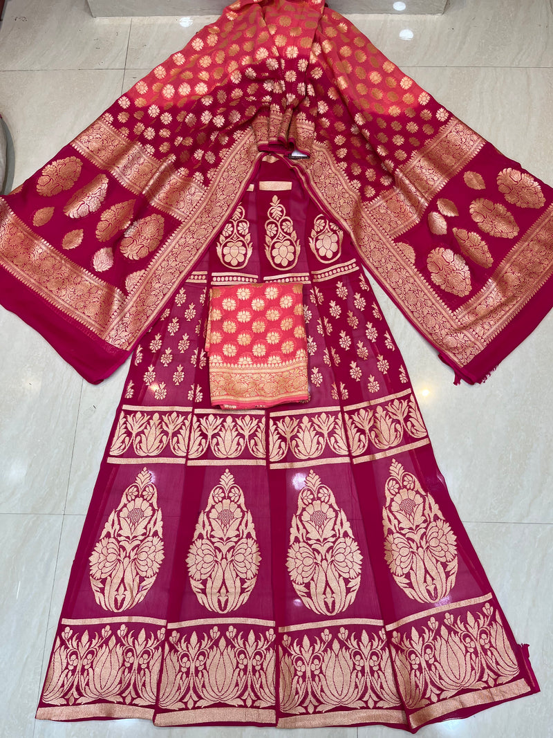Pure Khaddi Georgette Handloom Banarasi Lehenga - Stitched - The Handlooms