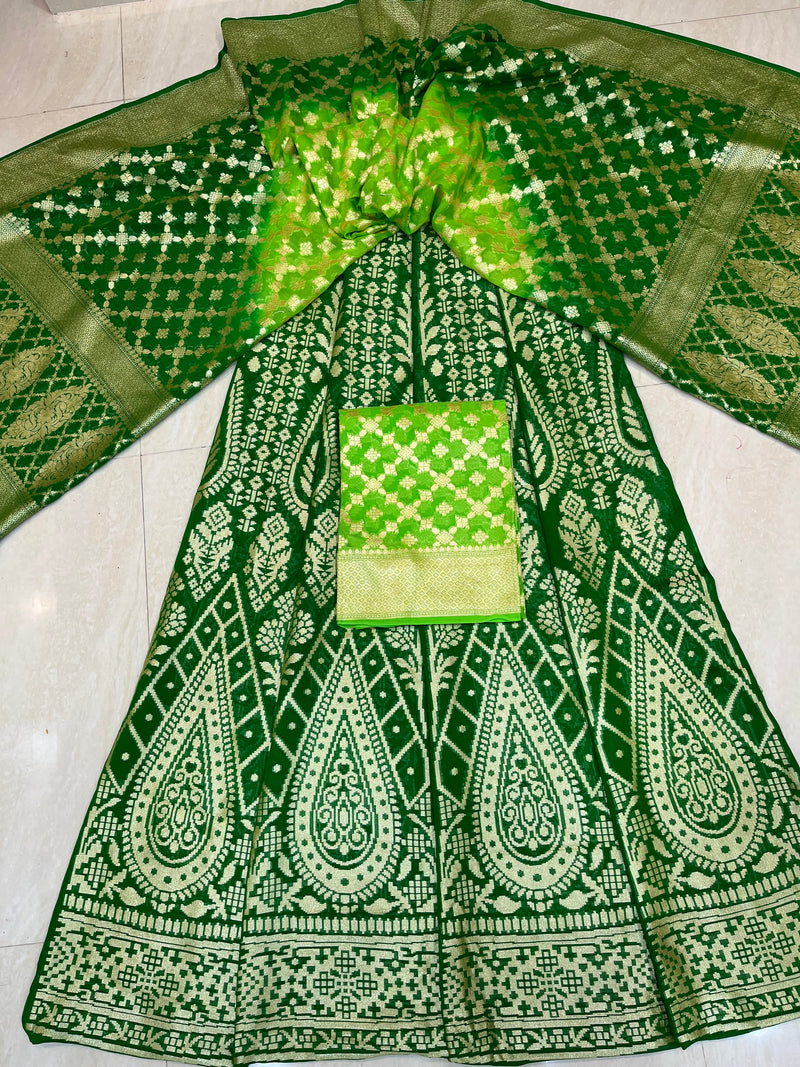 Pure Khaddi Georgette Handloom Banarasi Lehenga - Stitched - The Handlooms