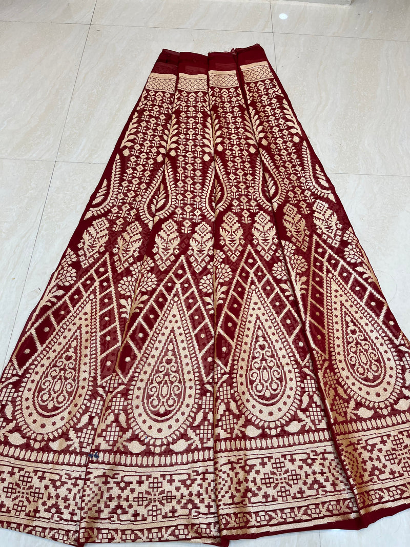 Pure Khaddi Georgette Handloom Banarasi Lehenga - Stithced - The Handlooms