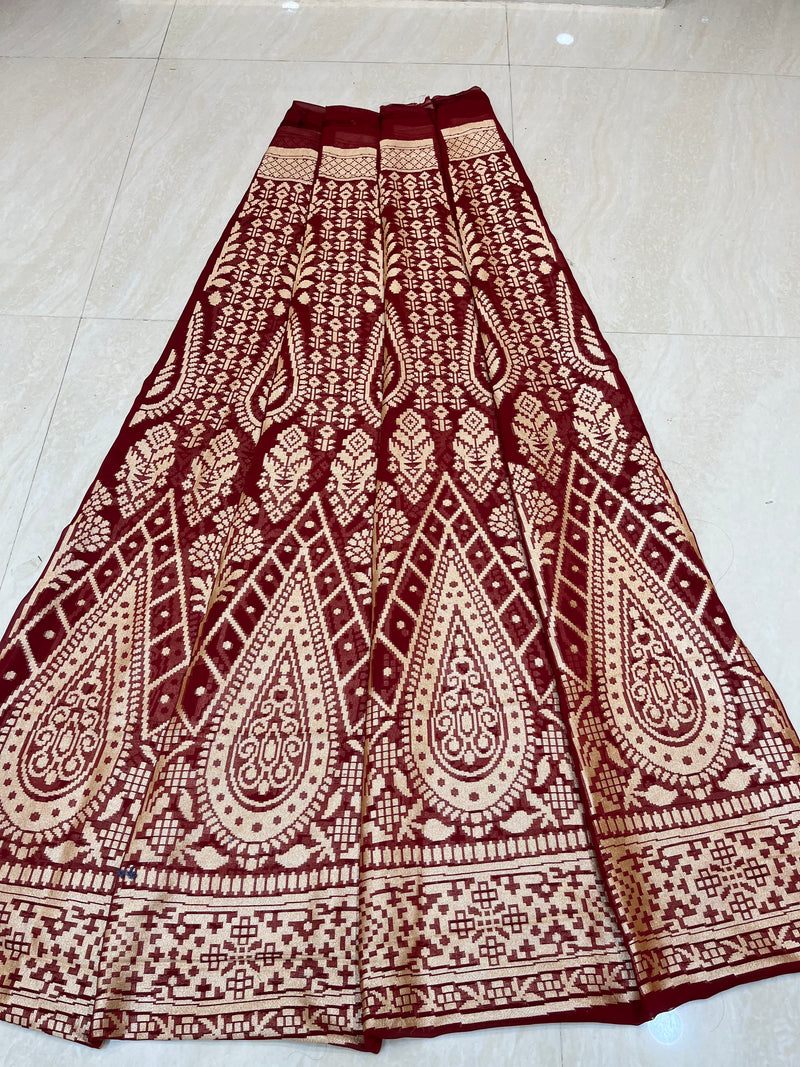 Pure Khaddi Georgette Handloom Banarasi Lehenga - Stithced - The Handlooms