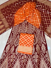 Pure Khaddi Georgette Handloom Banarasi Lehenga - Stithced - The Handlooms