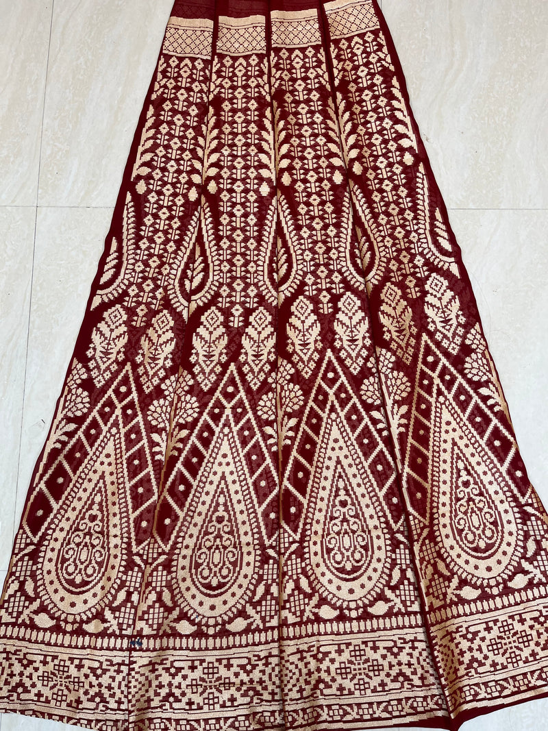 Pure Khaddi Georgette Handloom Banarasi Lehenga - Stithced - The Handlooms