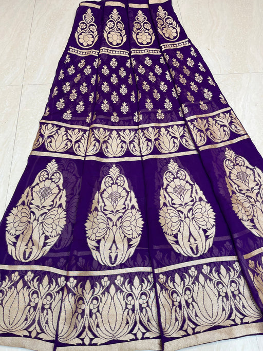 Pure Khaddi Georgette Handloom Banarasi Lehenga - Stitched - The Handlooms