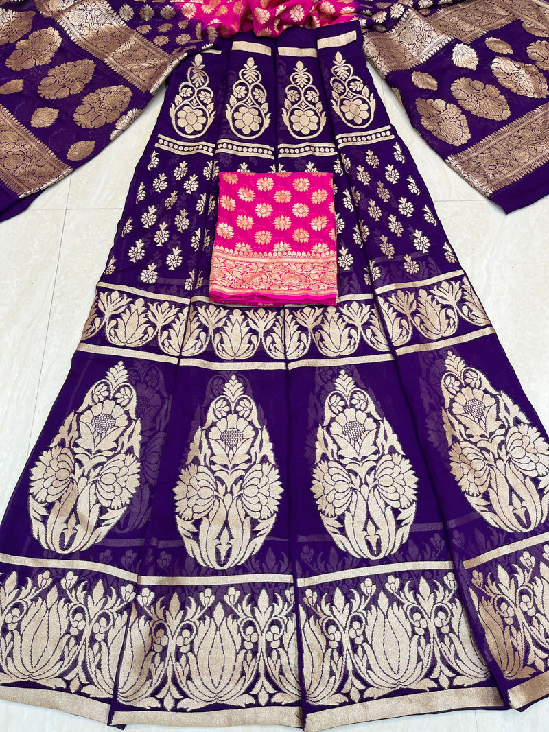 Pure Khaddi Georgette Handloom Banarasi Lehenga - Stitched - The Handlooms