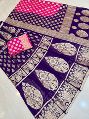 Pure Khaddi Georgette Handloom Banarasi Lehenga - Stitched - The Handlooms