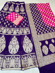 Pure Khaddi Georgette Handloom Banarasi Lehenga - Stitched - The Handlooms