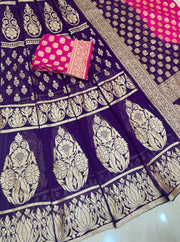 Pure Khaddi Georgette Handloom Banarasi Lehenga - Stitched - The Handlooms