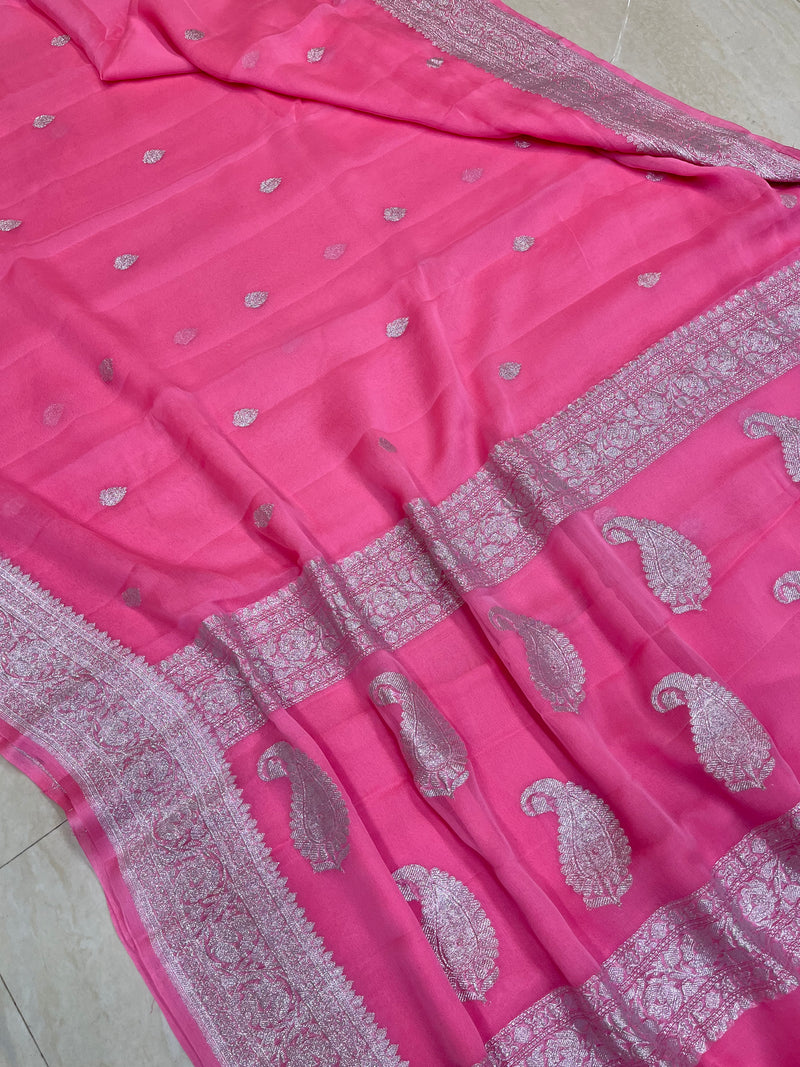Pink Pure Georgette Banarasi Saree - The Handlooms