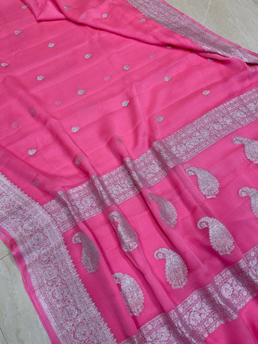 Pink Pure Georgette Banarasi Saree - The Handlooms