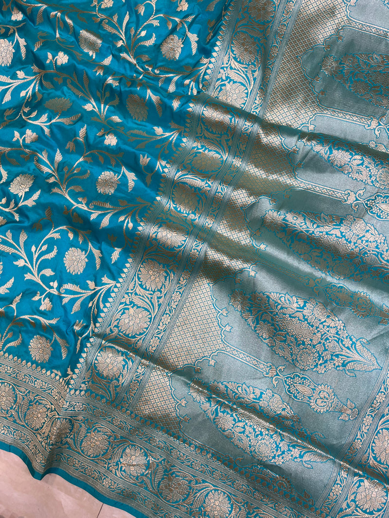 Pure Katan Silk Banarasi Handloom Saree - All Over Jaal Work - The Handlooms