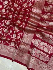 Pure Katan Silk Banarasi Handloom Saree - All over Jaal  work - The Handlooms