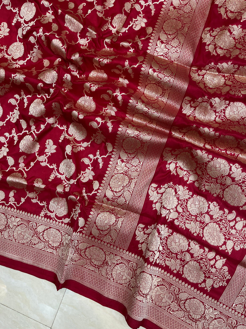Pure Katan Silk Banarasi Handloom Saree - All over Jaal  work - The Handlooms