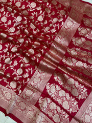 Pure Katan Silk Banarasi Handloom Saree - All over Jaal  work - The Handlooms