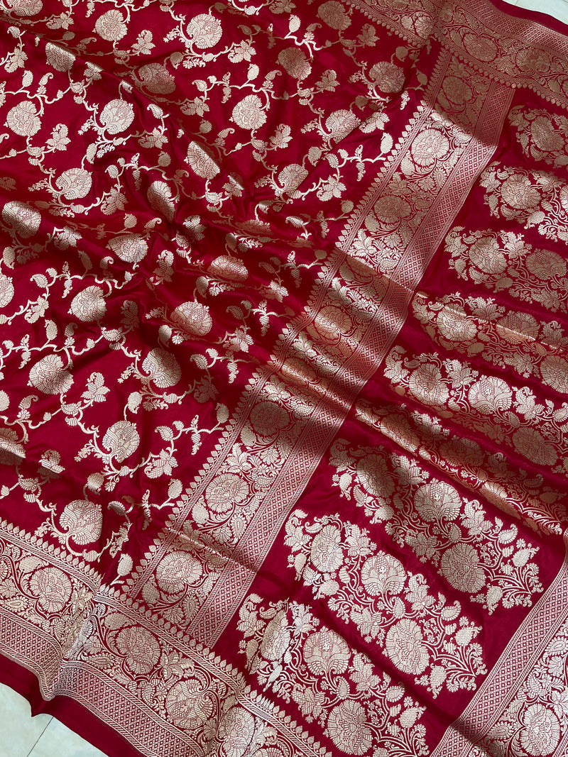 Pure Katan Silk Banarasi Handloom Saree - All over Jaal  work - The Handlooms