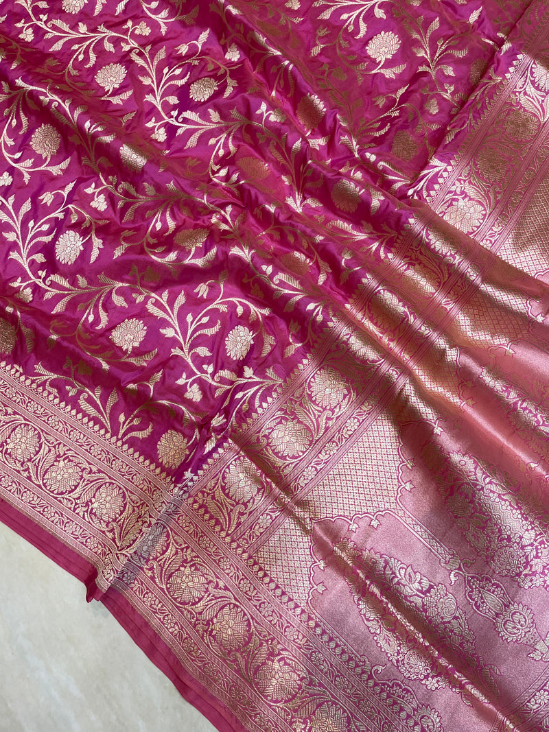 Pure Katan Silk Banarasi Handloom Saree - All over Jaal  work - The Handlooms