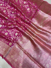 Pure Katan Silk Banarasi Handloom Saree - All over Jaal  work - The Handlooms