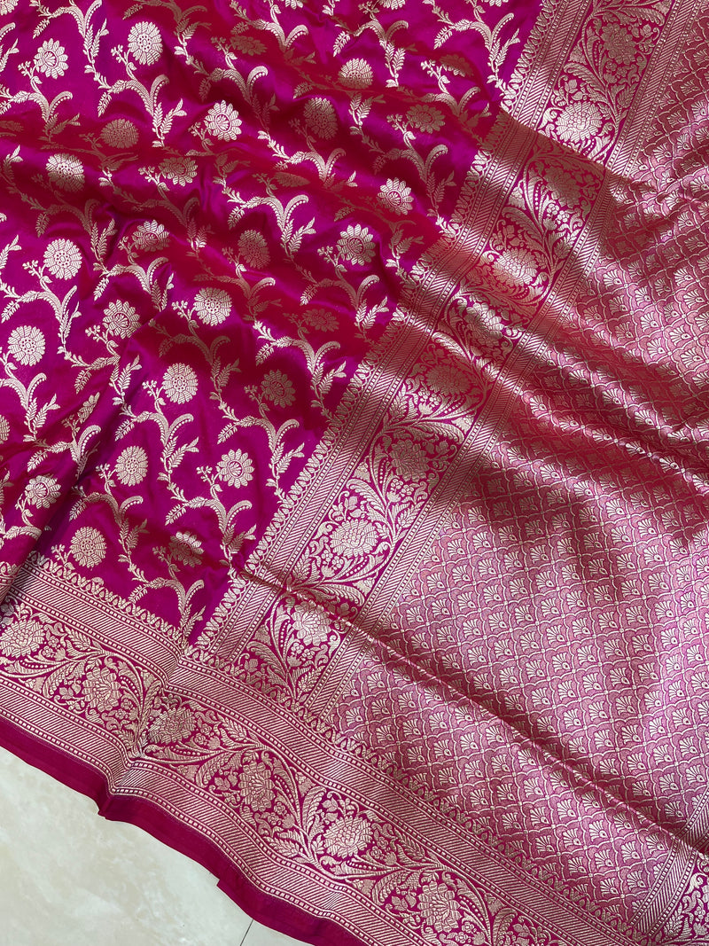 Pure Katan Silk Banarasi Handloom Saree - All Over Jaal Work - The Handlooms