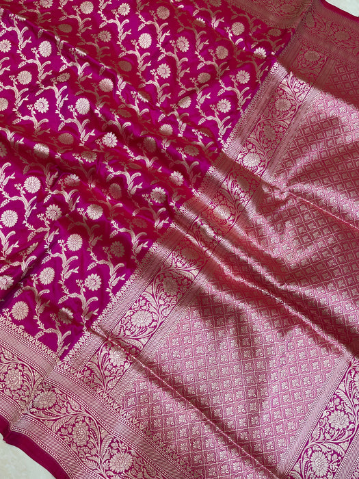 Pure Katan Silk Banarasi Handloom Saree - All Over Jaal Work