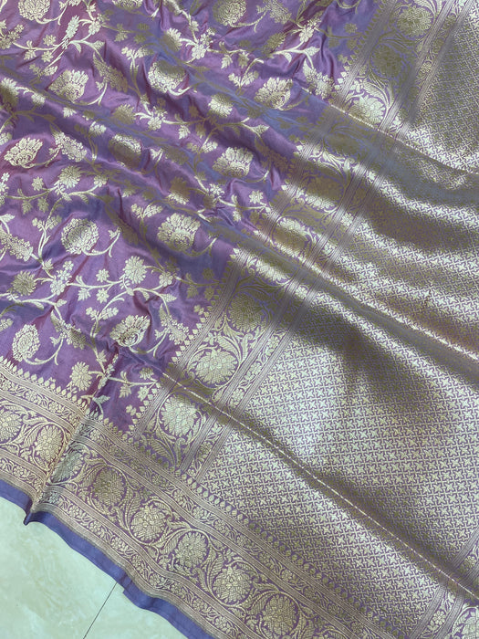 Mauvee Pure Katan Silk Banarasi Handloom Saree - All Over Jaal Work - The Handlooms