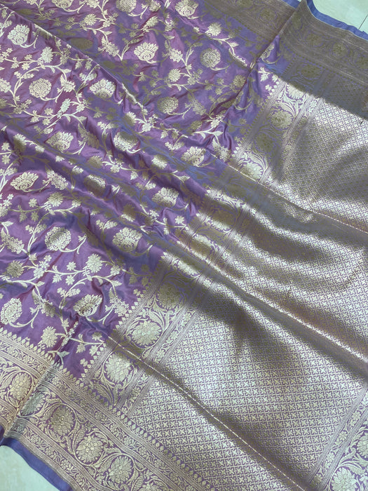 Mauvee Pure Katan Silk Banarasi Handloom Saree - All Over Jaal Work - The Handlooms