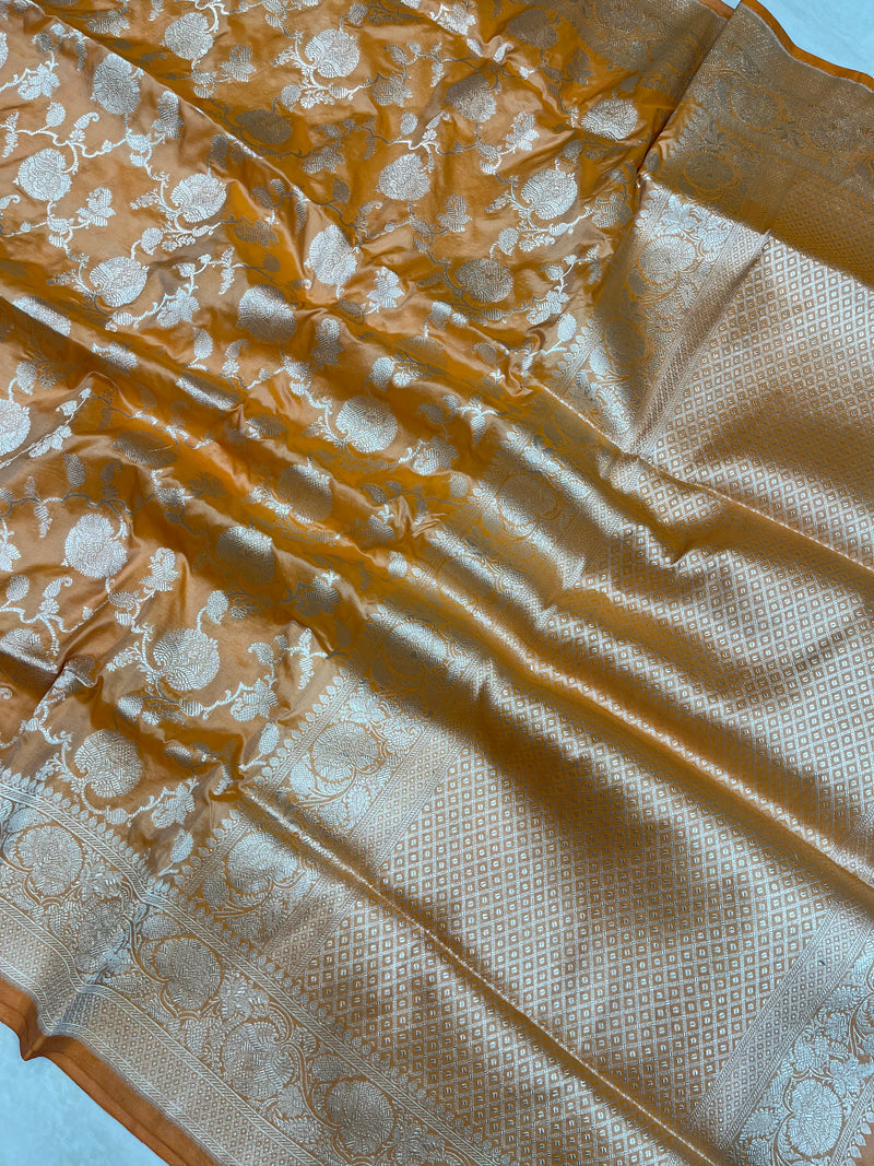 Pure Katan Silk Banarasi Handloom Saree - All Over Jaal Work - The Handlooms