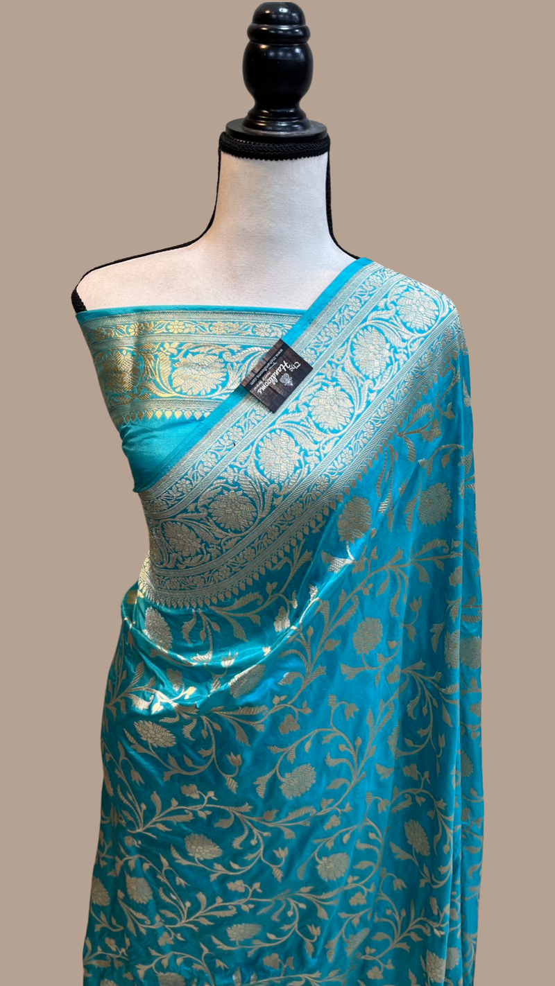 Pure Katan Silk Banarasi Handloom Saree - All Over Jaal Work - The Handlooms