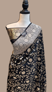 Pure Katan Silk Banarasi Handloom Saree - All over Jaal  work - The Handlooms