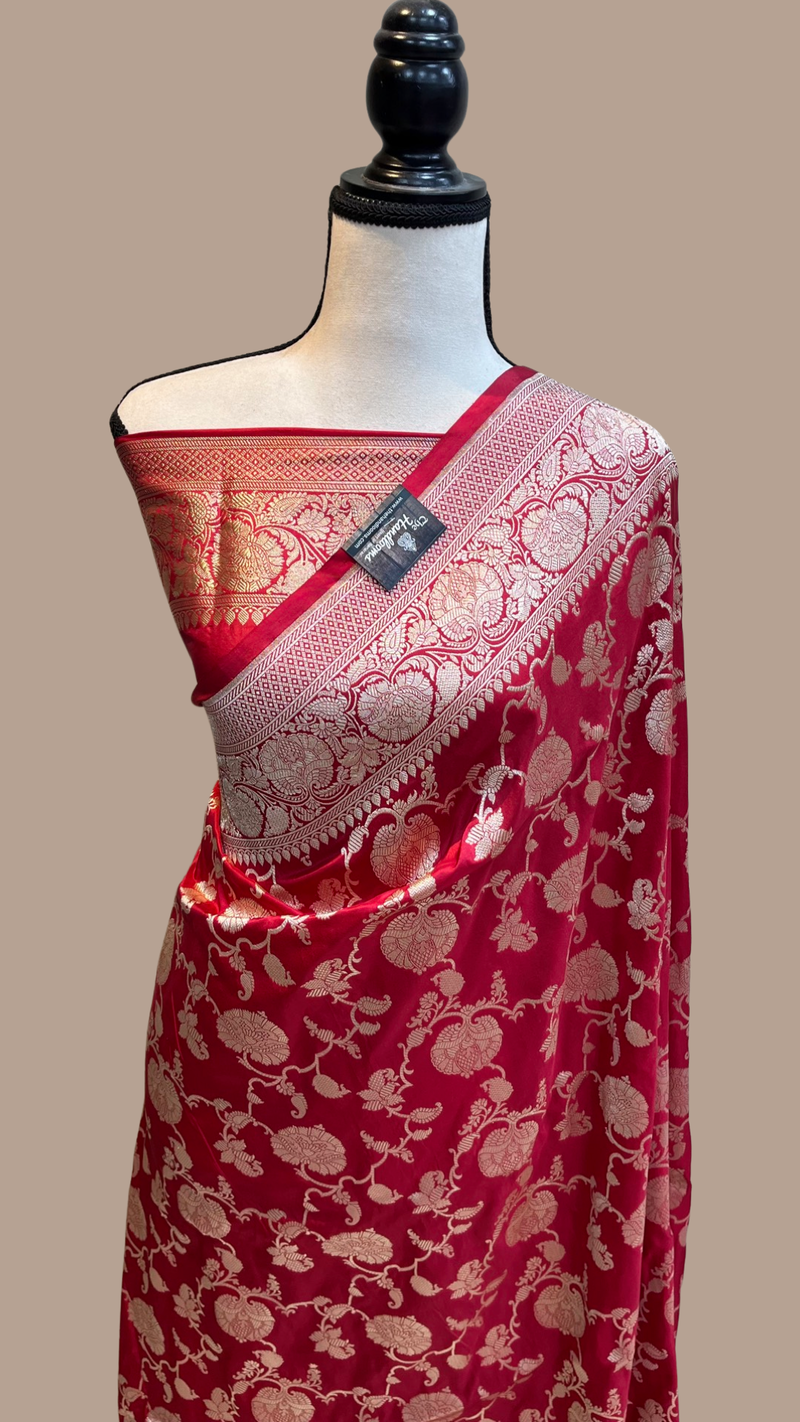 Pure Katan Silk Banarasi Handloom Saree - All over Jaal  work - The Handlooms