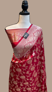 Pure Katan Silk Banarasi Handloom Saree - All over Jaal  work - The Handlooms