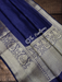 Pure linen Banarasi  Navy Blue Saree - The Handlooms