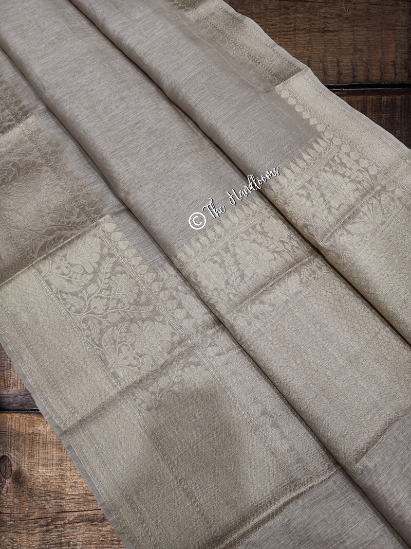 Pure linen Banarasi Saree - Mouse Grey - The Handlooms