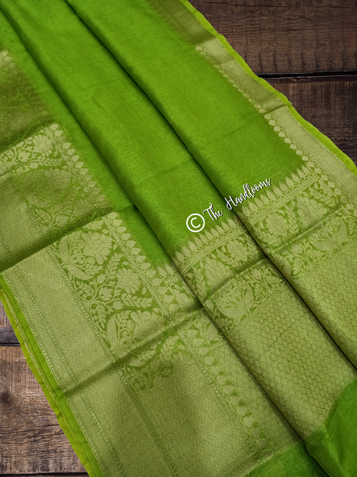 Pure linen Banarasi Saree - Pear Green - The Handlooms