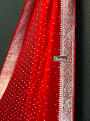 Pure Georgette Dupatta - Red silver zari - The Handlooms